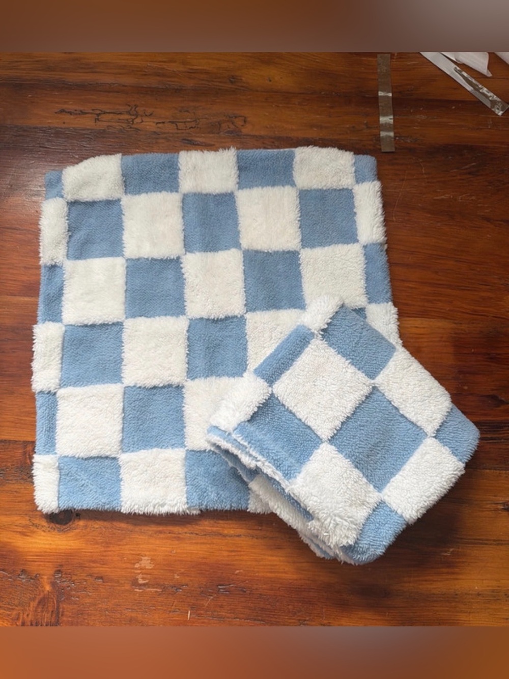 Blue and White Checker Plush pillow covers